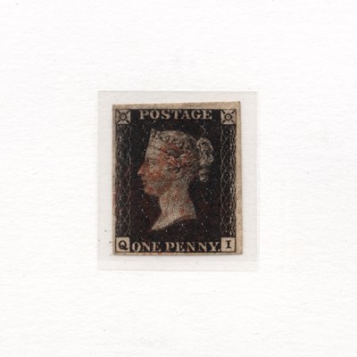 Lot 352 - A framed penny black stamp, letter combination...