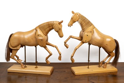 Lot 192 - A pair of wooden articulated lay horse models