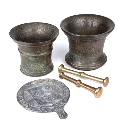 Lot 374 - Two antique heavy brass mortars the largest...