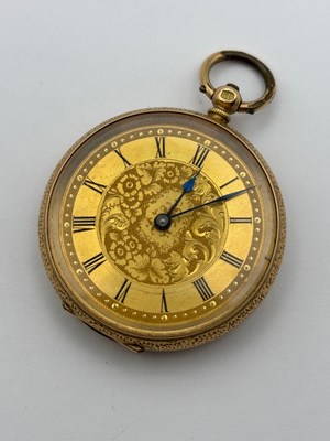 Lot 281 - An open face fob watch, the floral and foliate...