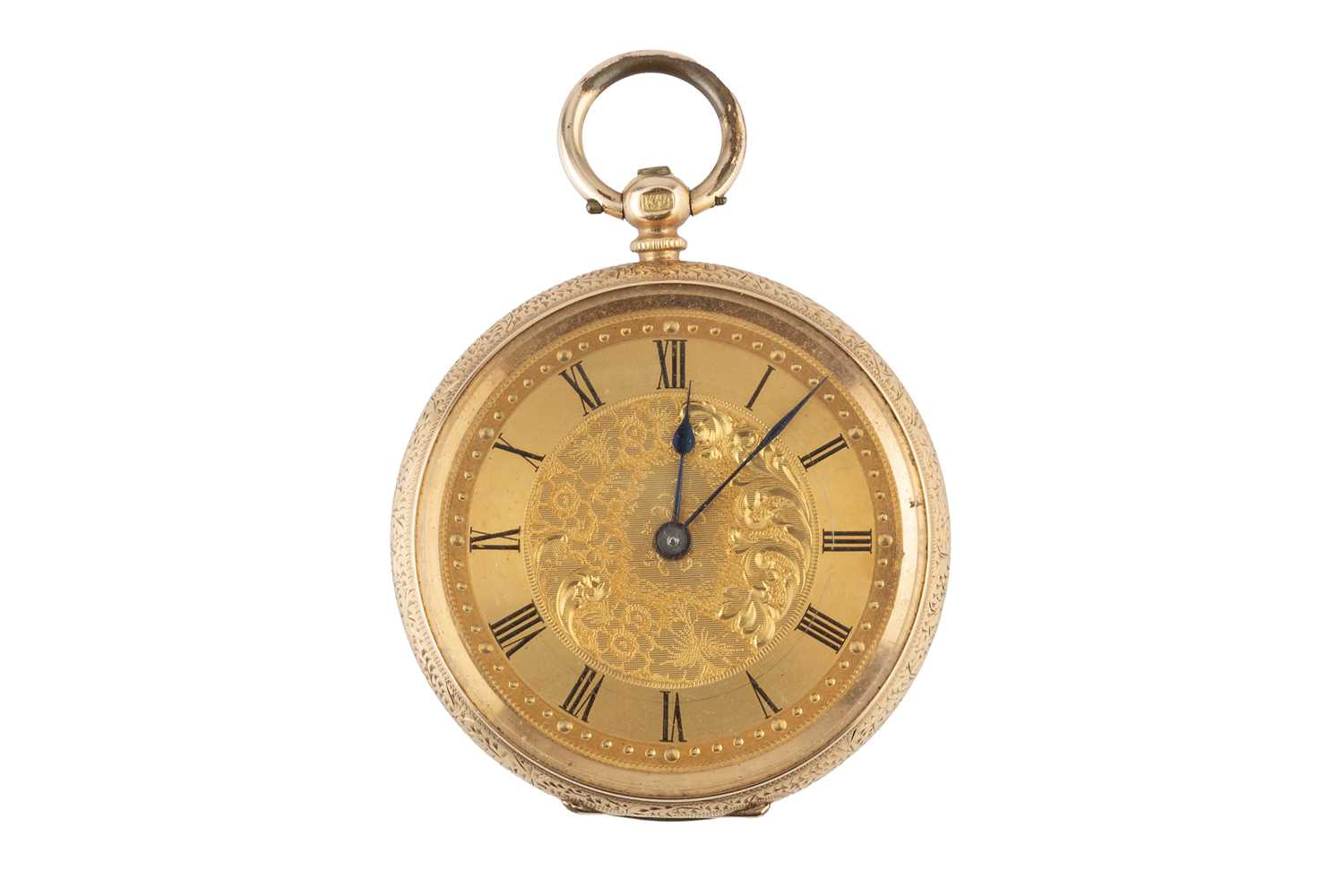 Lot 281 - An open face fob watch, the floral and foliate...