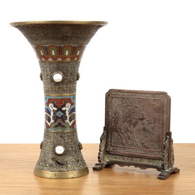 Lot 392 - Bronze table screen Chinese, of shaped form,...