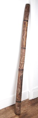 Lot 399 - Didgeridoo painted with geometric decoration,...