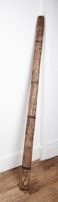 Lot 399 - Didgeridoo painted with geometric decoration,...