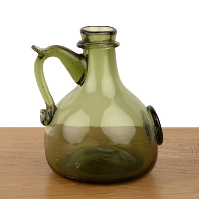 Lot 316 - Green glass seal jug 18th Century, with a...