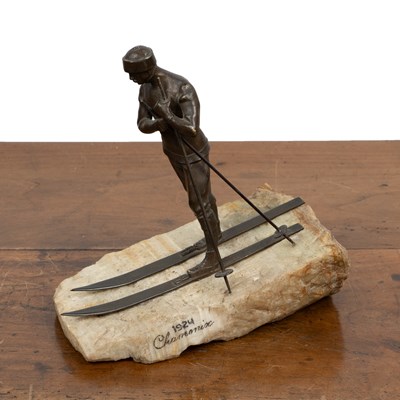 Lot 399 - An early 20h century Continental bronze sculpture of a skier