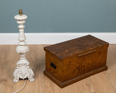 Lot 182 - A scumble-decorated pine box and an Italian ceramic table lamp