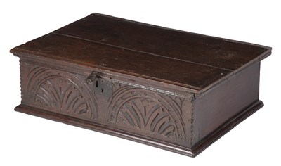 Lot 100 - A late 17th century boarded oak bible box...