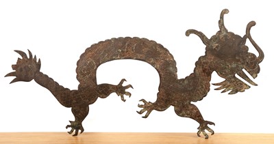 Lot 395 - Bronze plaque Chinese, in the form of a scaled...