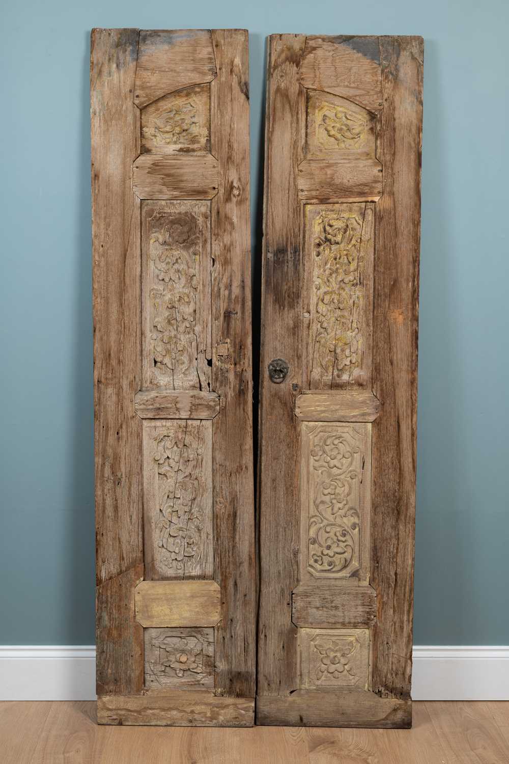 Lot 303 - A pair of panelled pine door or window shutters