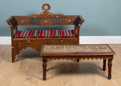 Lot A Syrian hardwood bench and a similar occasional table