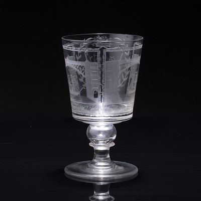 Lot 345 - Coin glass rummer circa 1860, engraved with a...