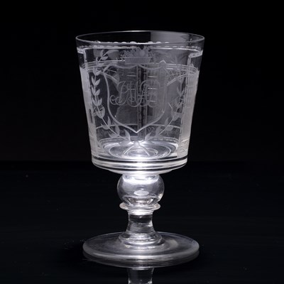 Lot 345 - Coin glass rummer circa 1860, engraved with a...