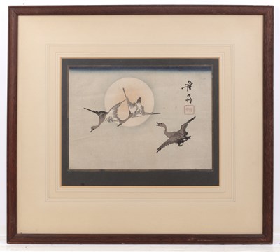 Lot 39 - Keisei Eisen Three geese flying against the...