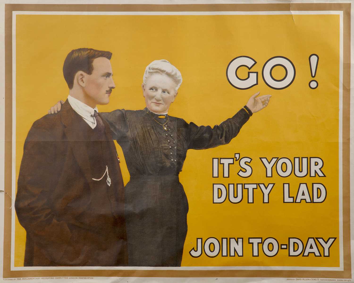 Lot 185 - Large WWI recruitment poster 'Go! It's your...