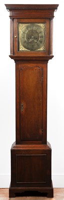 Lot 74 - Oak longcase clock with a brass engraved...