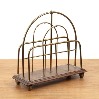Lot 408 - Oak and brass magazine stand Aesthetic...