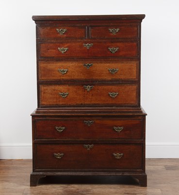 Lot 16 - Oak and crossbanded chest on chest early 19th...