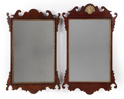 Lot 53 - Two fret wall mirrors, mahogany and walnut,...