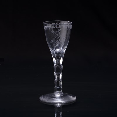 Lot Engraved political facet stem wine glass circa...