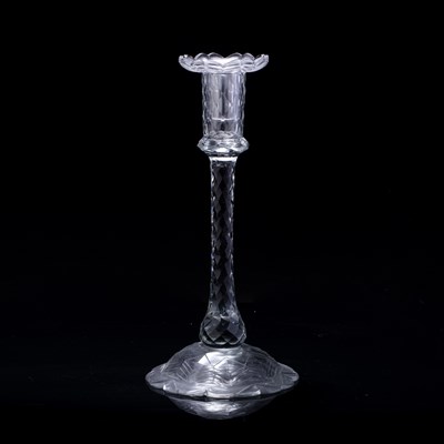 Lot 374 - Tall facet cut glass candlestick circa 1770,...