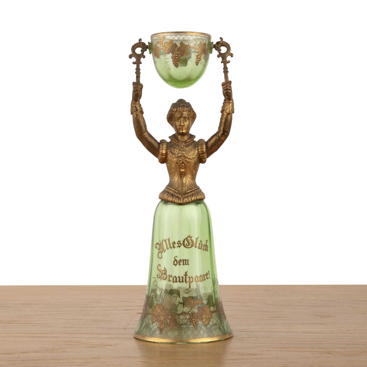 Lot 359 - Marriage or bridal glass with gilt metal...