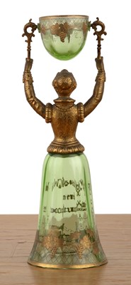 Lot 359 - Marriage or bridal glass with gilt metal...
