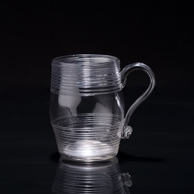 Lot 376 - Small glass tankard circa 1800, with reeded...