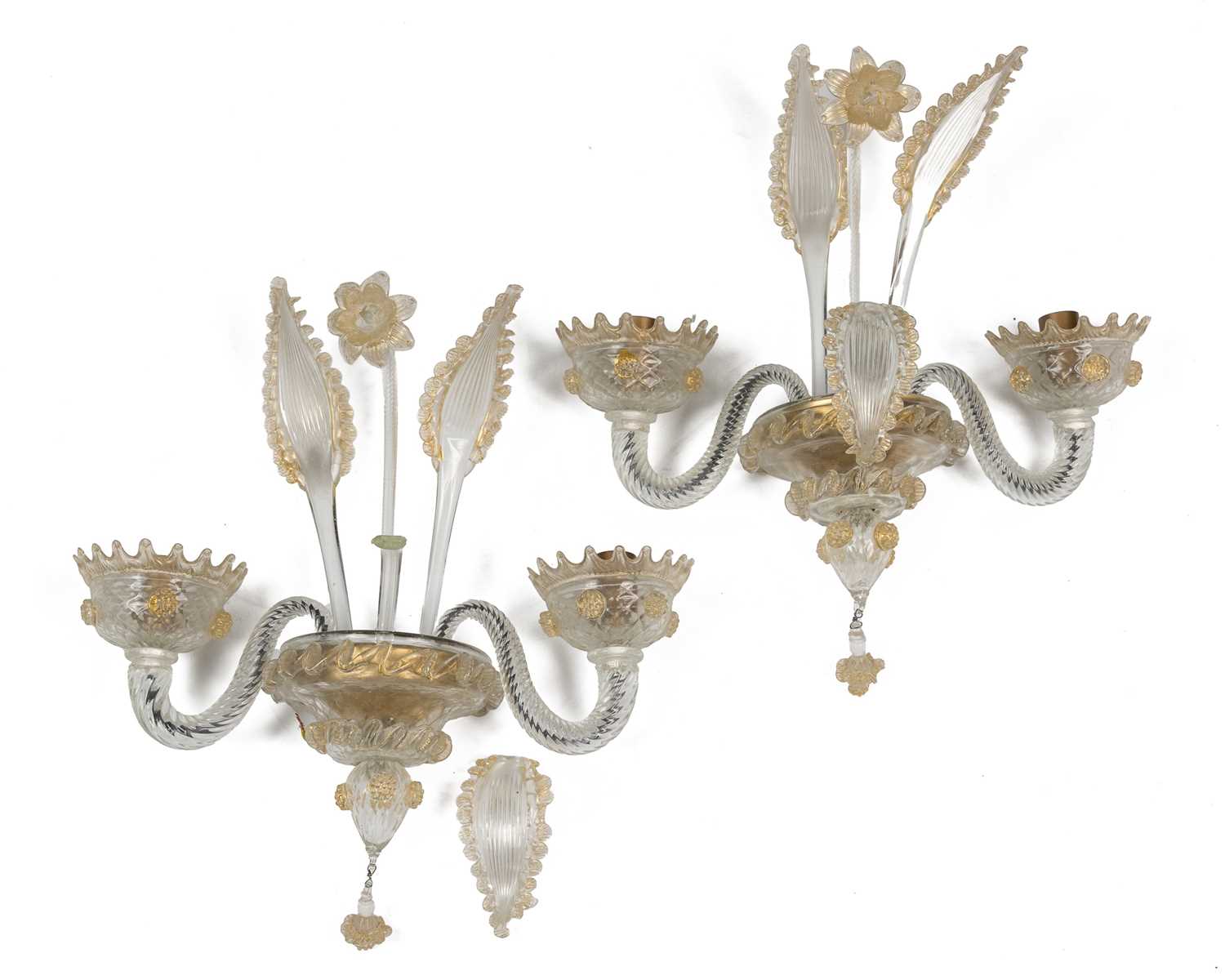 Lot 87 - A pair of Venetian wall lights together with a pair of Art Deco-style wall lights