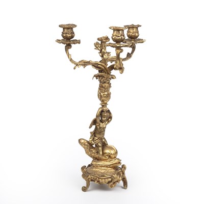 Lot 428 - A 19th century gilt metal three branch...