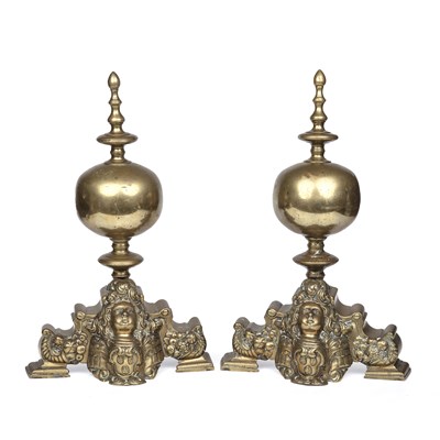 Lot 427 - A pair of 19th century Dutch brass andirons in...