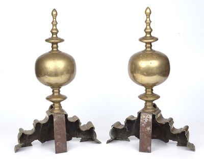 Lot 427 - A pair of 19th century Dutch brass andirons in...