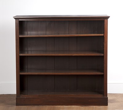 Lot 77 - Walnut open bookcase with adjustable shelves,...