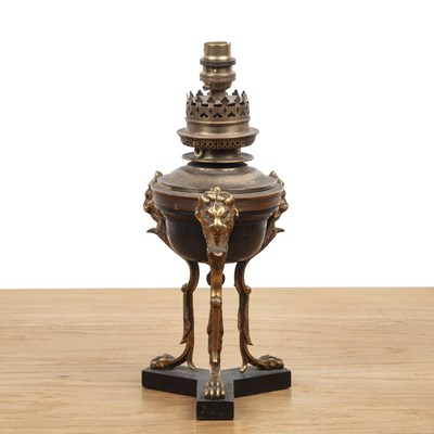 Lot 430 - Grand Tour style lamp with lion mask supports,...