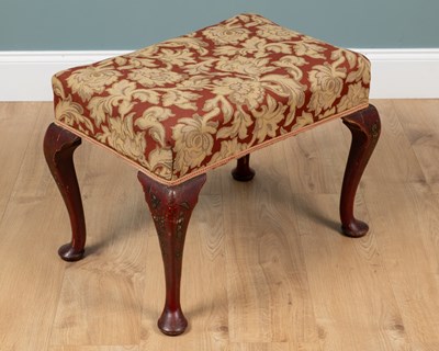 Lot 294 - A George I-style red-lacquer chinoiserie decorated footstool