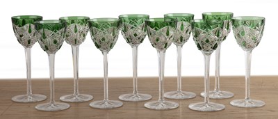 Lot 439 - Set of ten Bohemian drinking glasses green...