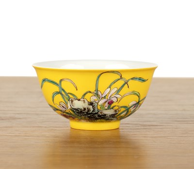 Lot 82 - Yellow ground porcelain bowl Chinese, Republic...