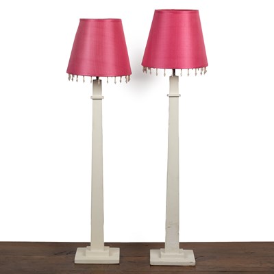 Lot 436 - A pair of Laura Ashley white-painted obelisk-shaped table lamps