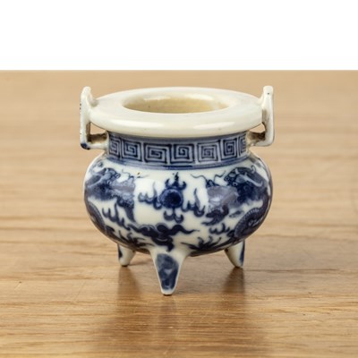 Lot 75 - Blue and white miniature censer Chinese, ...