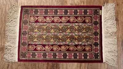 Lot 413 - Small silk and metal thread rug Persian, with...