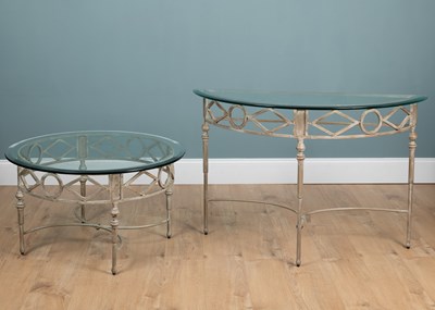 Lot 159 - Two contemporary wrought iron tables with glass tops