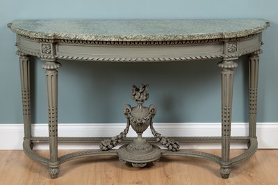 Lot 474 - An early 20th-century French Louis XVI grey-painted demi-lune console table