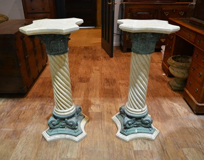 Lot 63A - Pair of marble and verdi gris pedestals 20th...