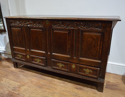 Lot 69A - Oak carved mule chest 18th Century, lift up...