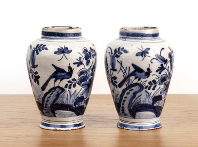 Lot 290 - Pair of Delft blue and white pottery ovoid...