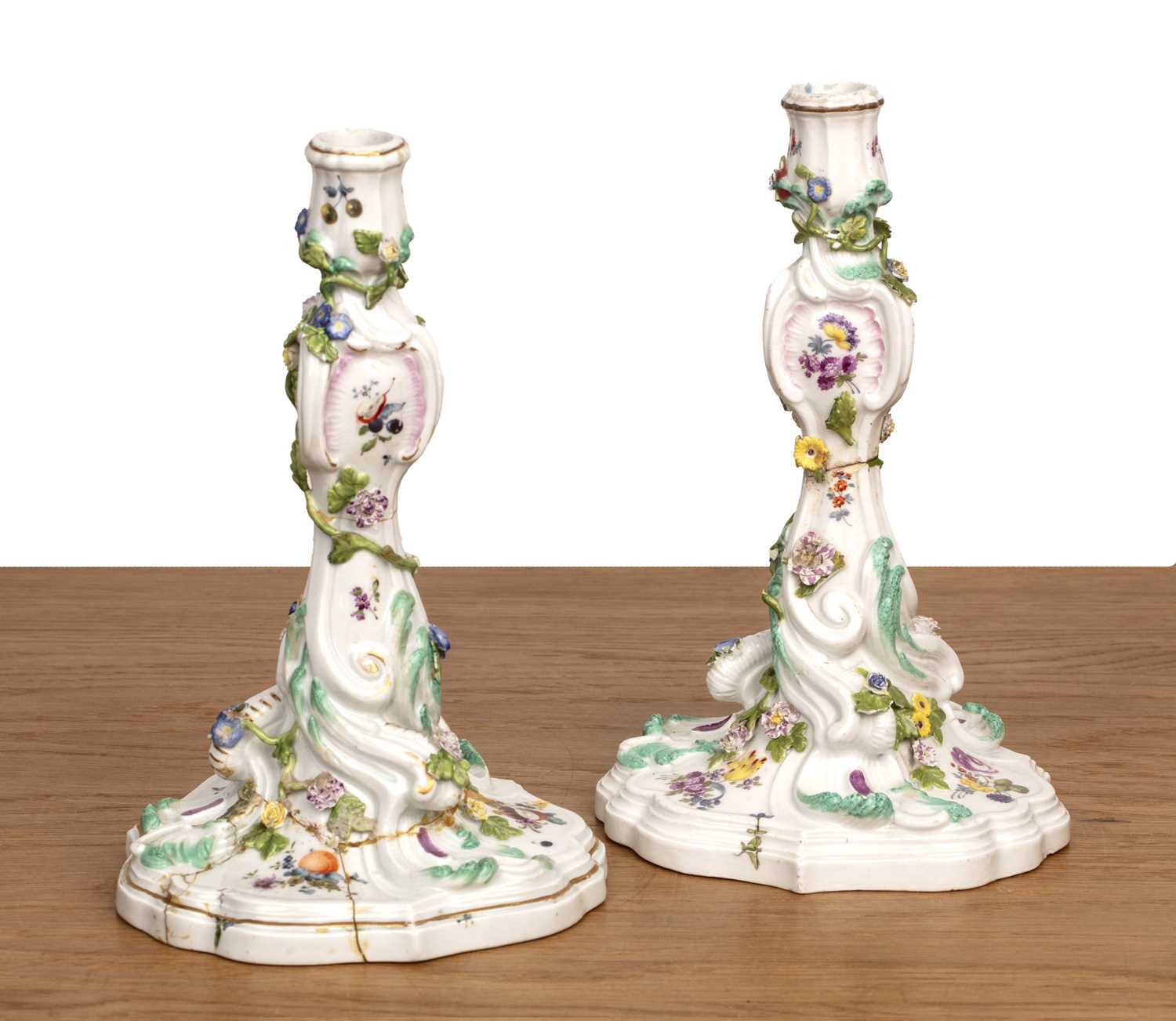 Lot 292 - Pair of Meissen porcelain candlesticks 18th...