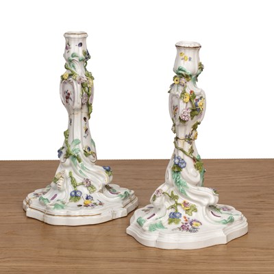 Lot 292 - Pair of Meissen porcelain candlesticks 18th...