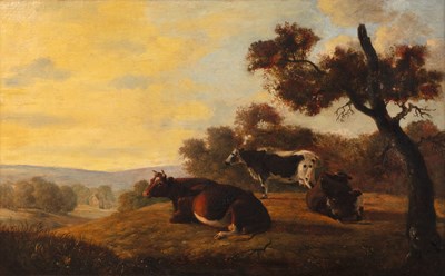 Lot 442 - A* P* (19th century) Cattle resting on a...