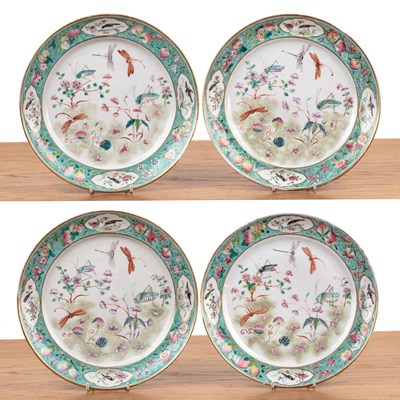 Lot 54 - Set of four polychrome enamelled plates...