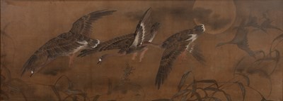 Lot 260 - Japanese School Meiji period large framed silk...